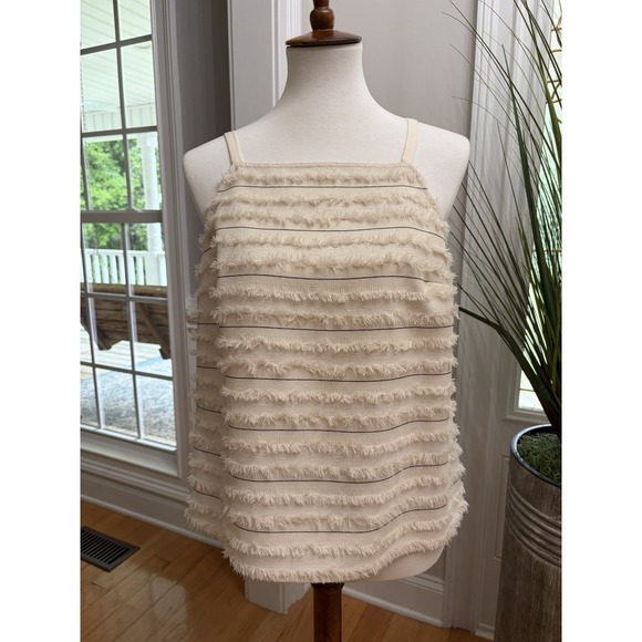 Maeve Tops - Maeve by Anthropologie Quinn Striped Fringe Tank Top 8 Cream Black Boho Fairy